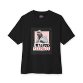 Intense Feelings – Unisex Oversized Boxy Tee - Black/Rose Print Moodovation