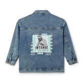 Intense Feelings - Women's Cyan Print Denim Jacket Moodovation