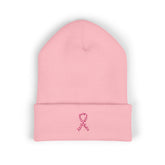 Breast Cancer Awareness Embroidered Beanie – Courage, Strength & Faith Ribbon Moodovation