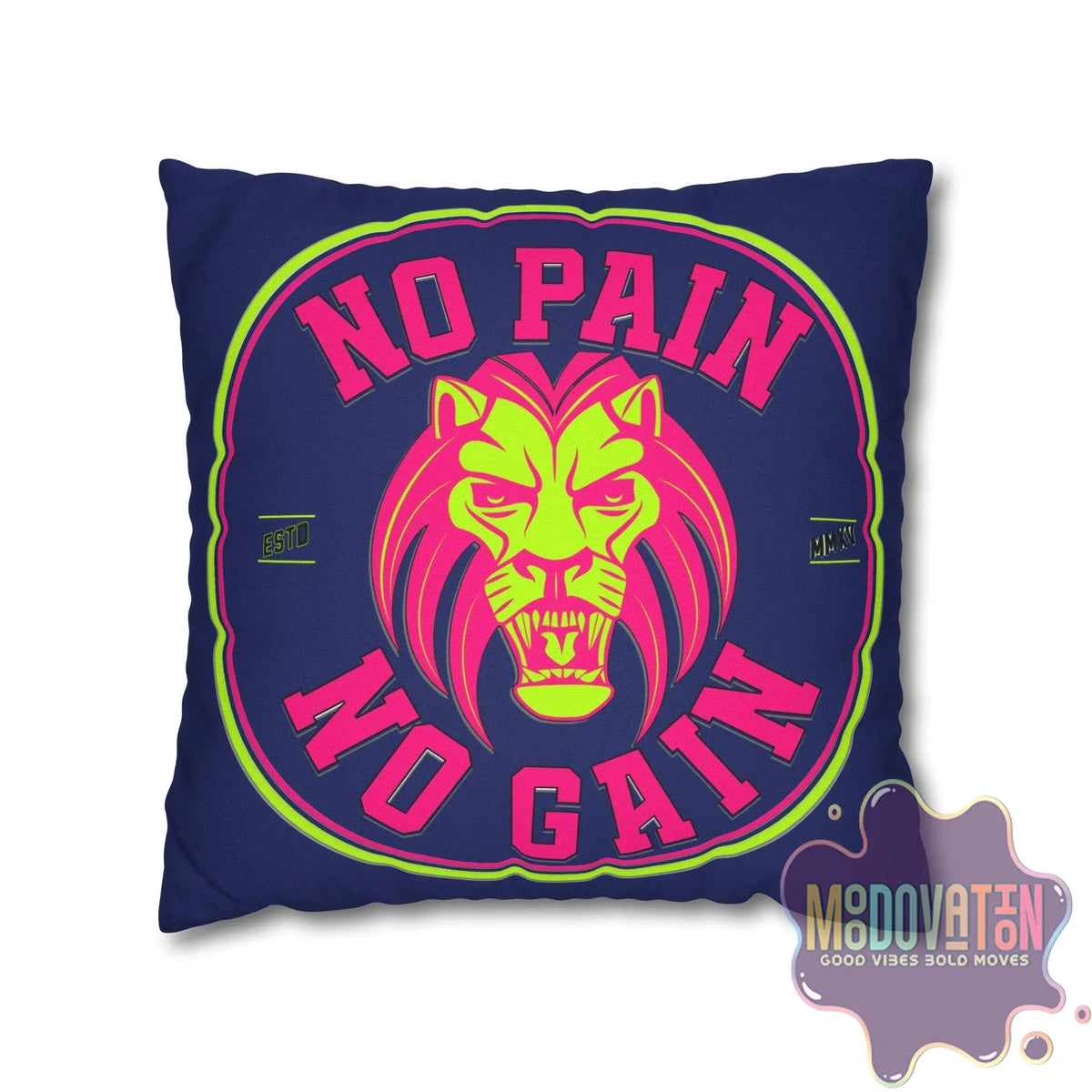 No Pain No Gain Spun Polyester Square Pillowcase - Navy Blue - MOODOVATION
