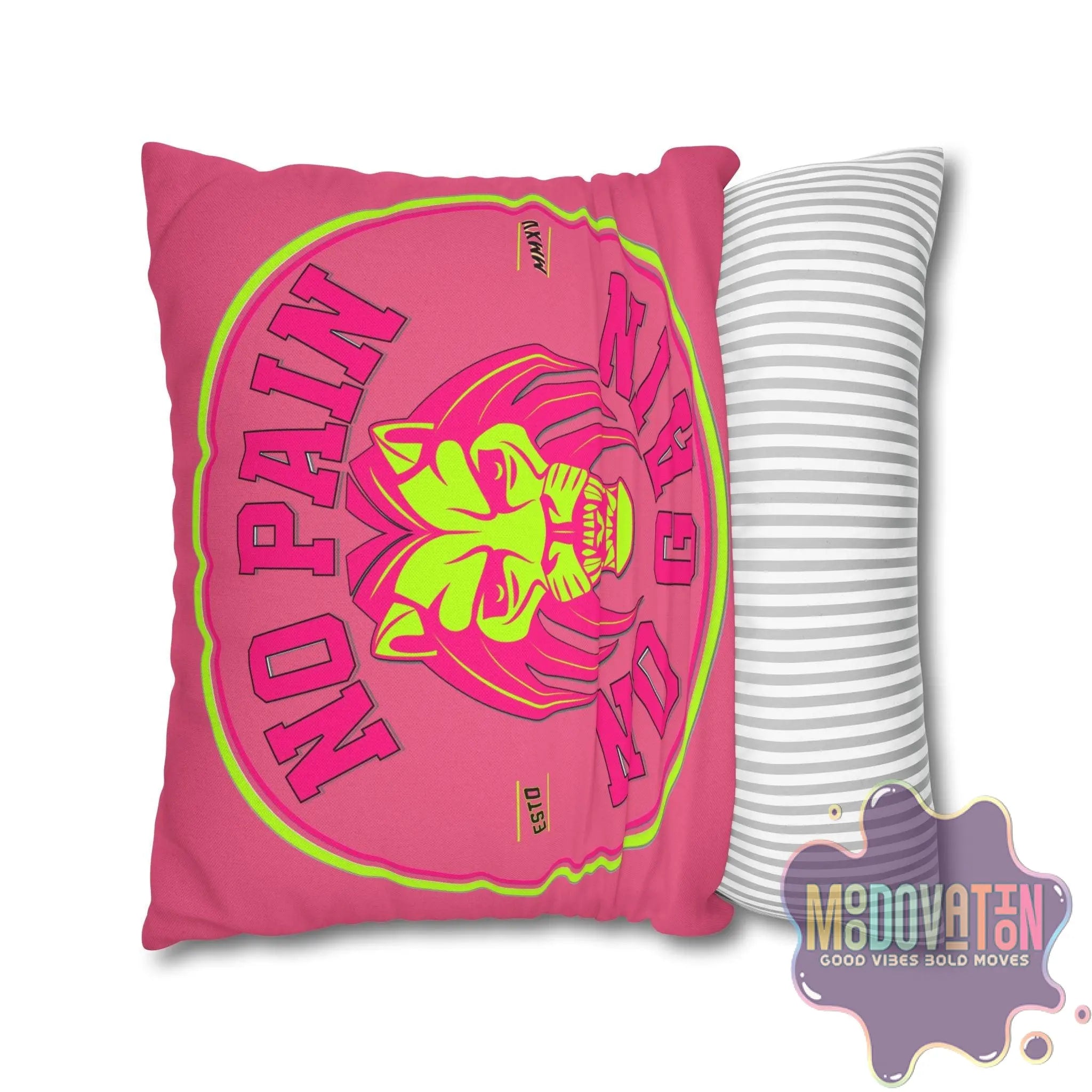 No Pain No Gain Spun Polyester Square Pillowcase - Watermelon Pink - MOODOVATION
