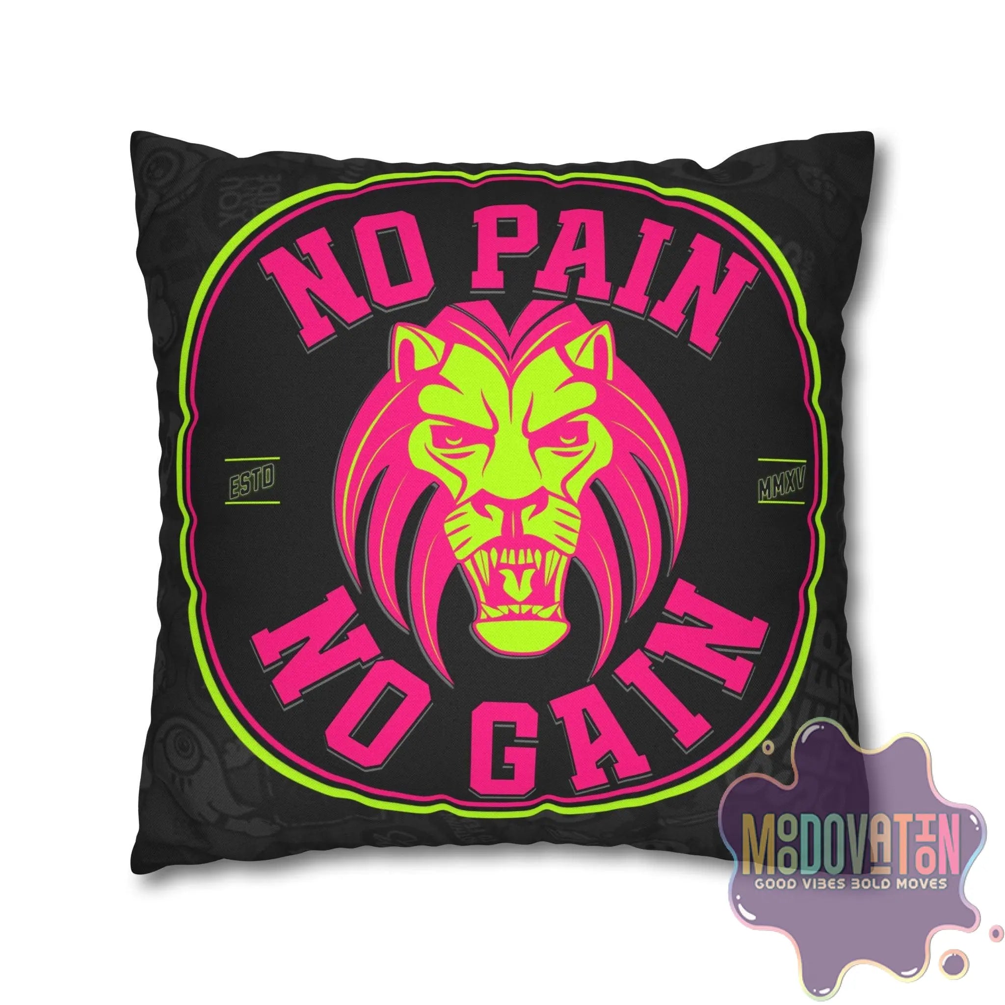 No Pain No Gain Spun Polyester Square Pillowcase - Black - MOODOVATION