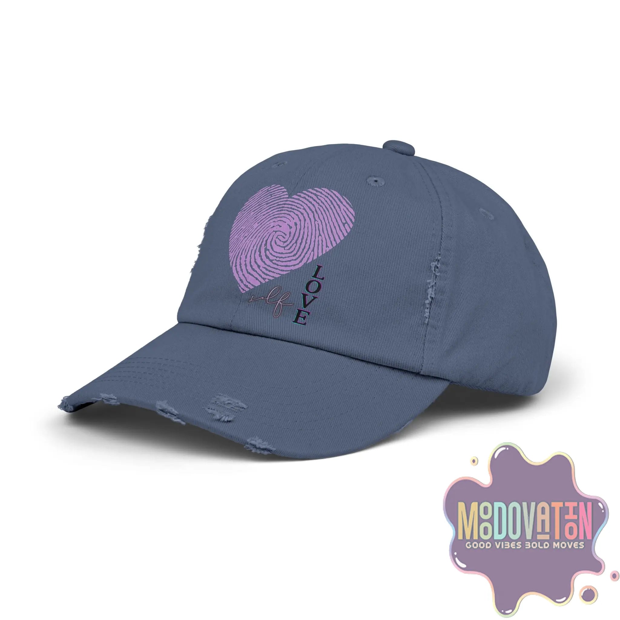 Self Love Fingerprint Heart – Unisex Distressed Vintage Hat - MOODOVATION