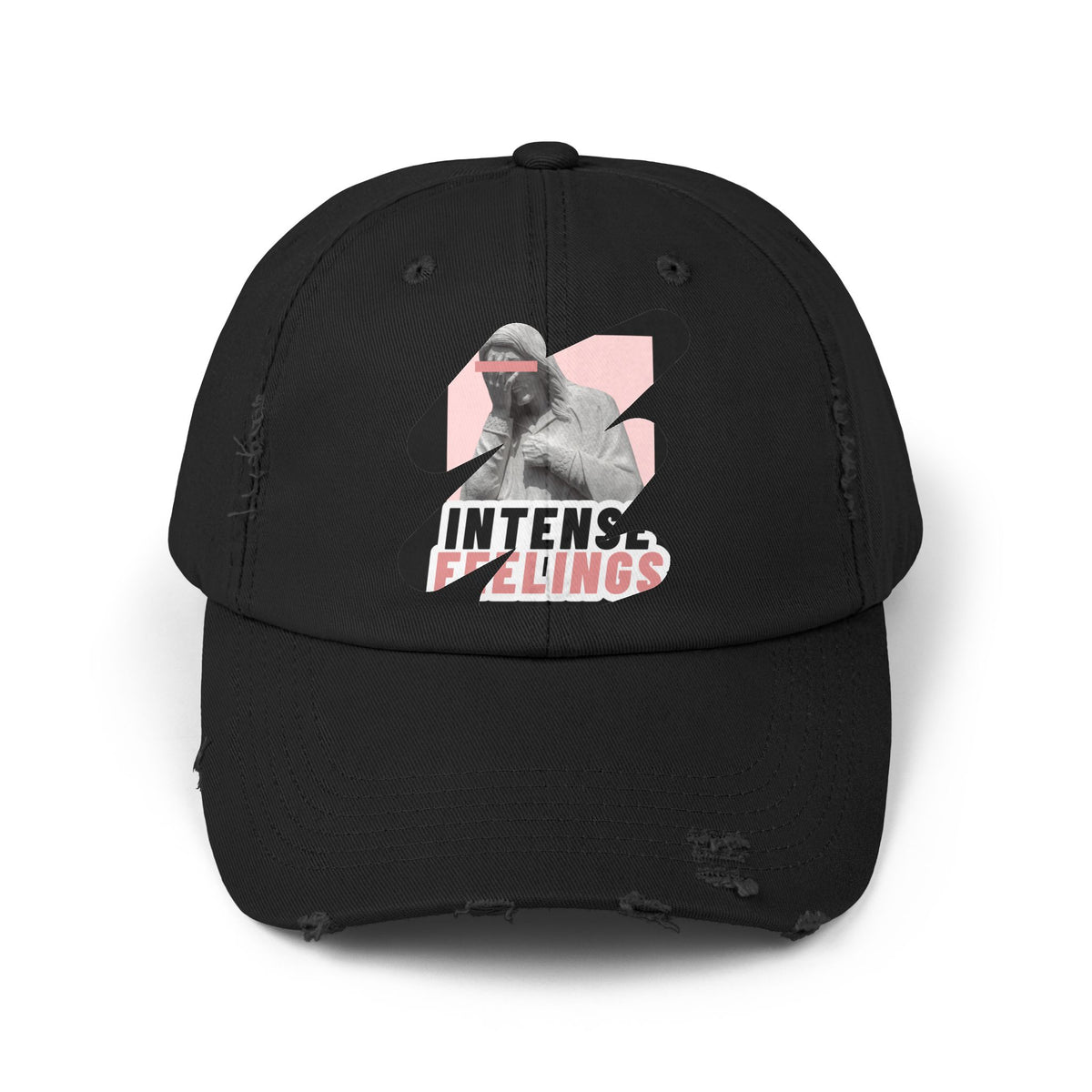 Intense Feelings - Black/Rose Pink Print Vintage Distressed Hat