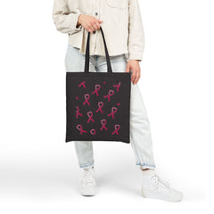 Breast Cancer Awareness Canvas Tote Bag – Courage, Strength & Faith Ribbon
