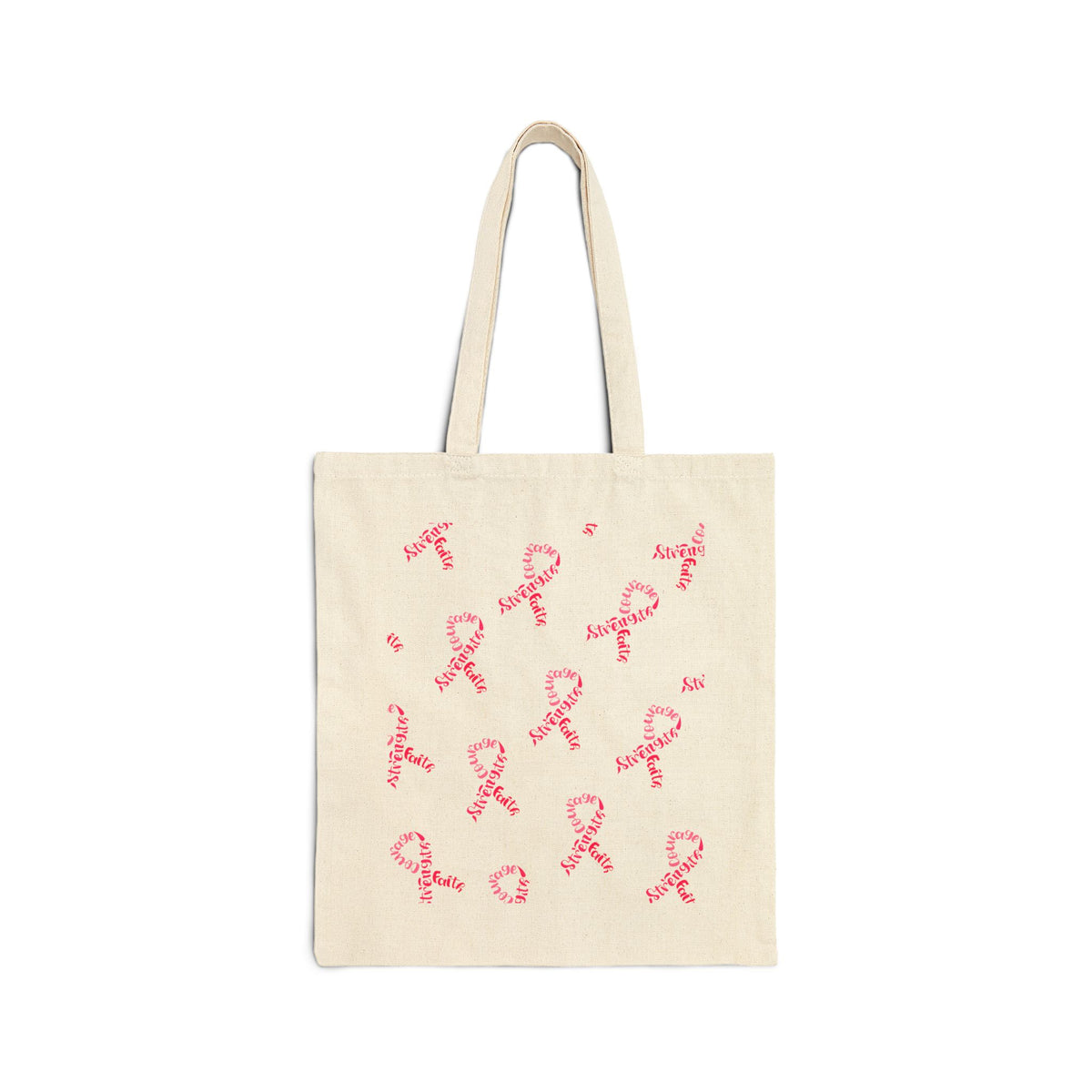 Breast Cancer Awareness Canvas Tote Bag – Courage, Strength & Faith Ribbon