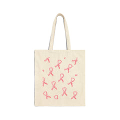 Breast Cancer Awareness Canvas Tote Bag – Courage, Strength & Faith Ribbon