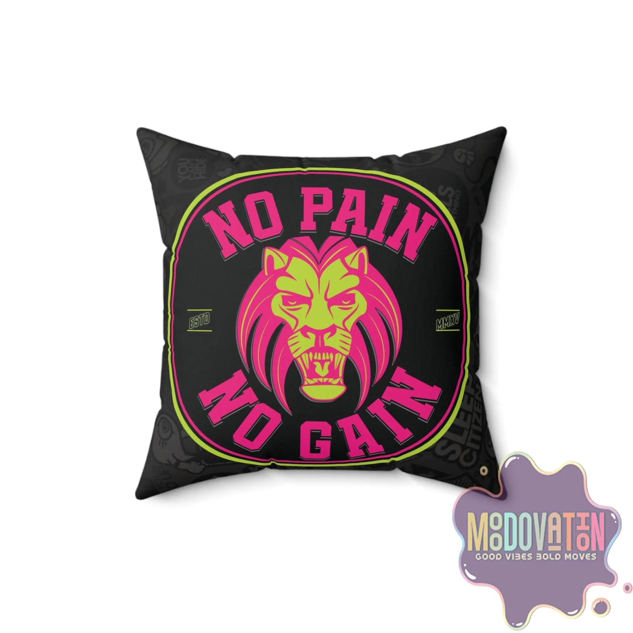 No Pain No Gain Spun Polyester Square Pillow - Black - MOODOVATION