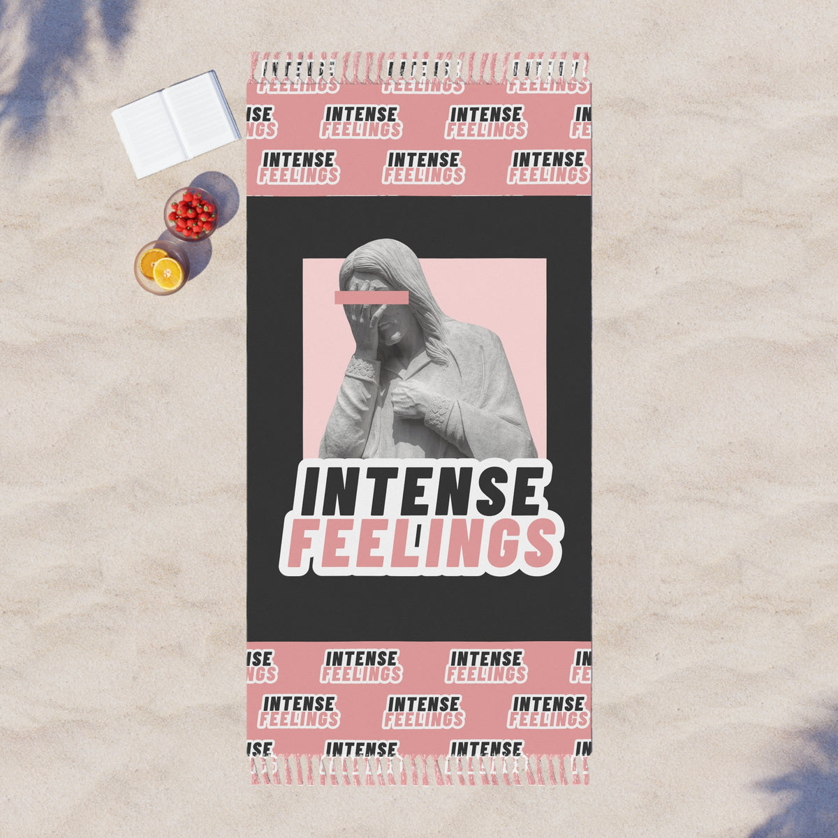 Intense Feelings - Black/Rose Pink Boho Beach Towel