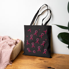 Breast Cancer Awareness Canvas Tote Bag – Courage, Strength & Faith Ribbon