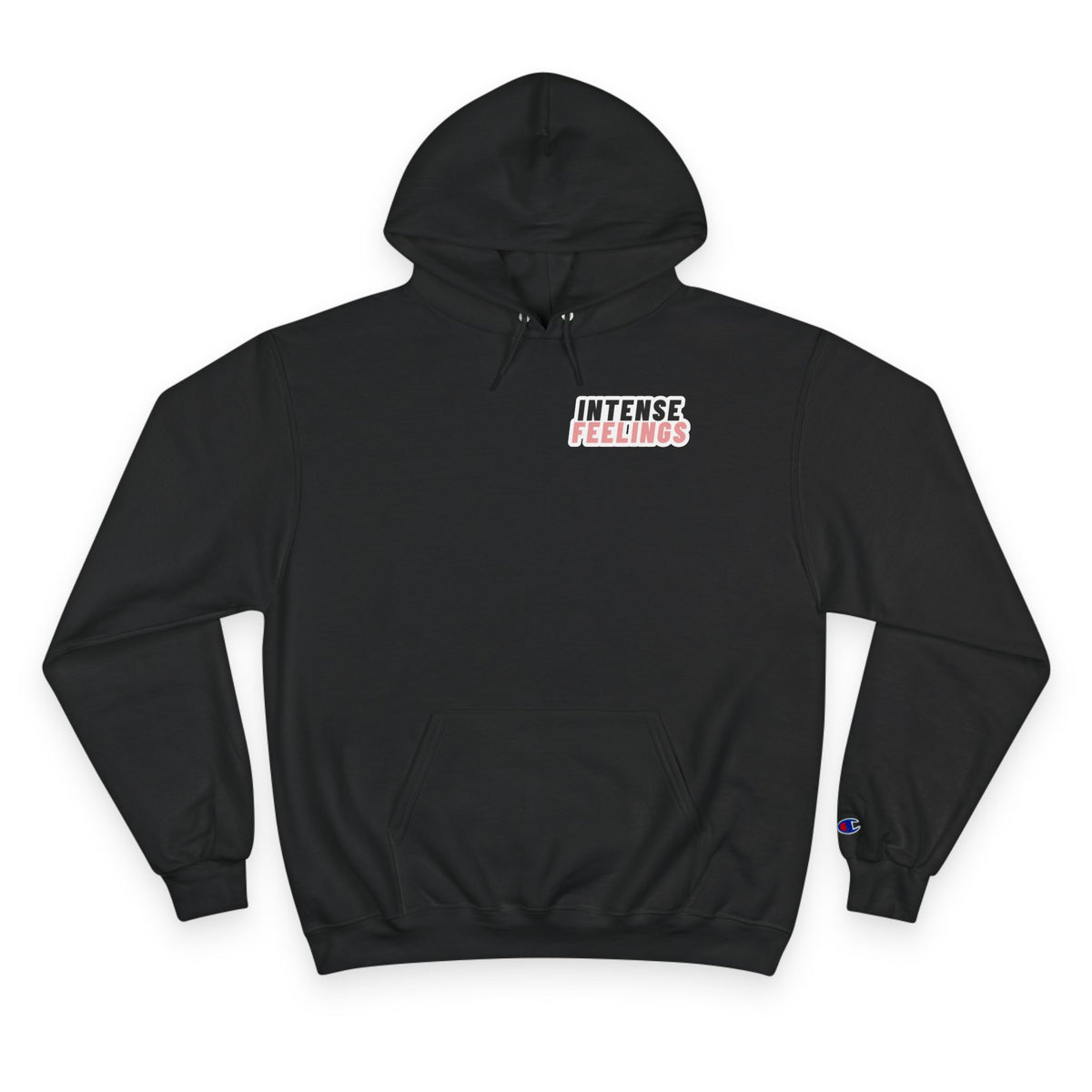 Intense Feelings Champion Unisex Hoodie - Black/Rose Pink Print