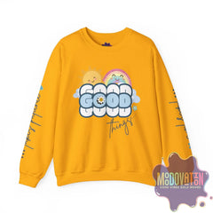 Good Things - Unisex Heavy Blend Crewneck Sweatshirt - Large Graphic Sleeve - MOODOVATION