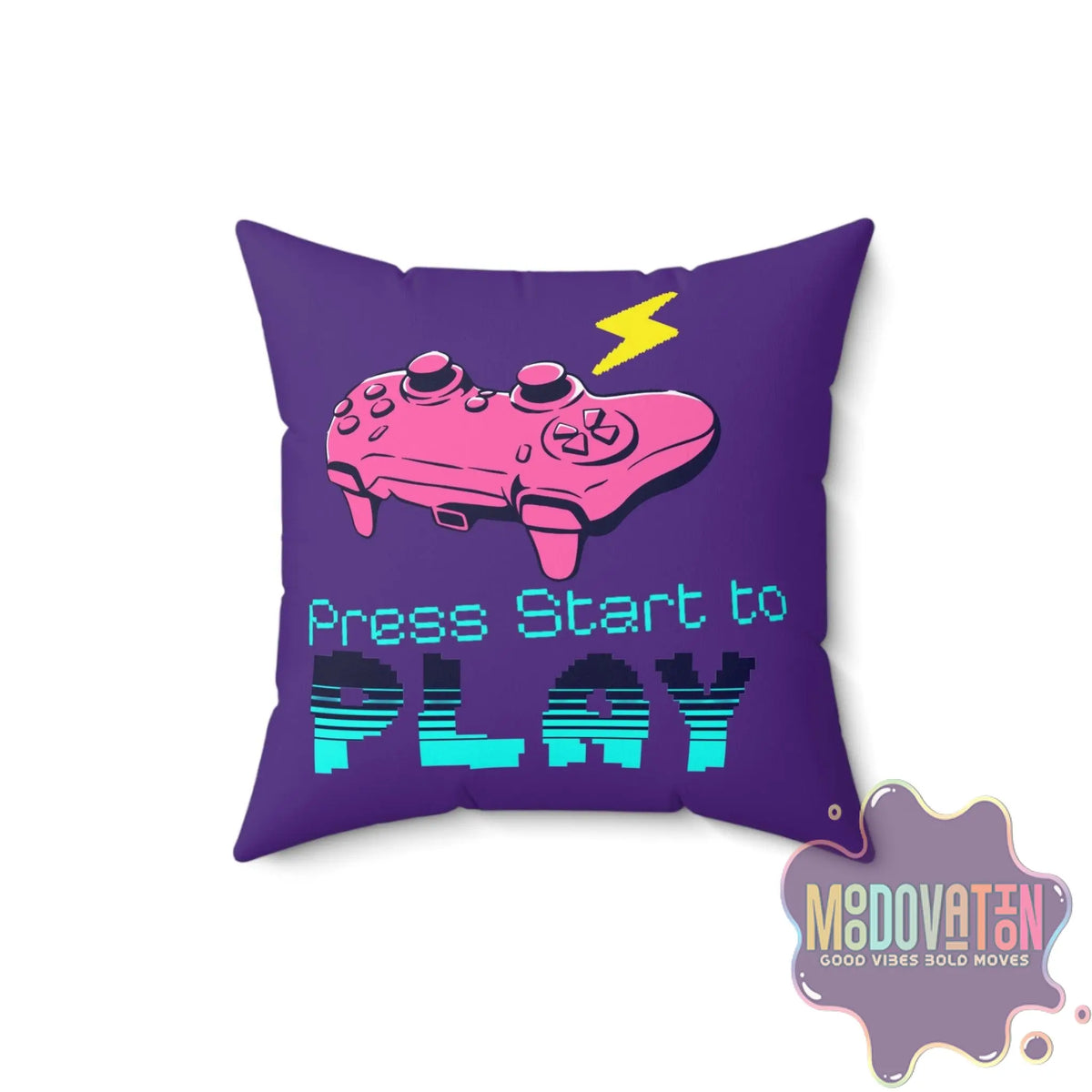Game Over Spun Polyester Square Pillow - Deep Purple - MOODOVATION