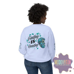 Feeling Is Healing Heart-print Unisex Lightweight Crewneck Sweater - Spring Edition Moodovation