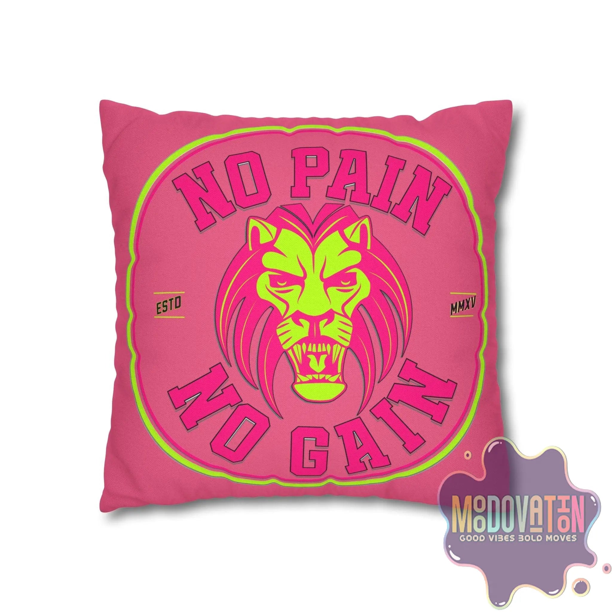No Pain No Gain Spun Polyester Square Pillowcase - Watermelon Pink - MOODOVATION