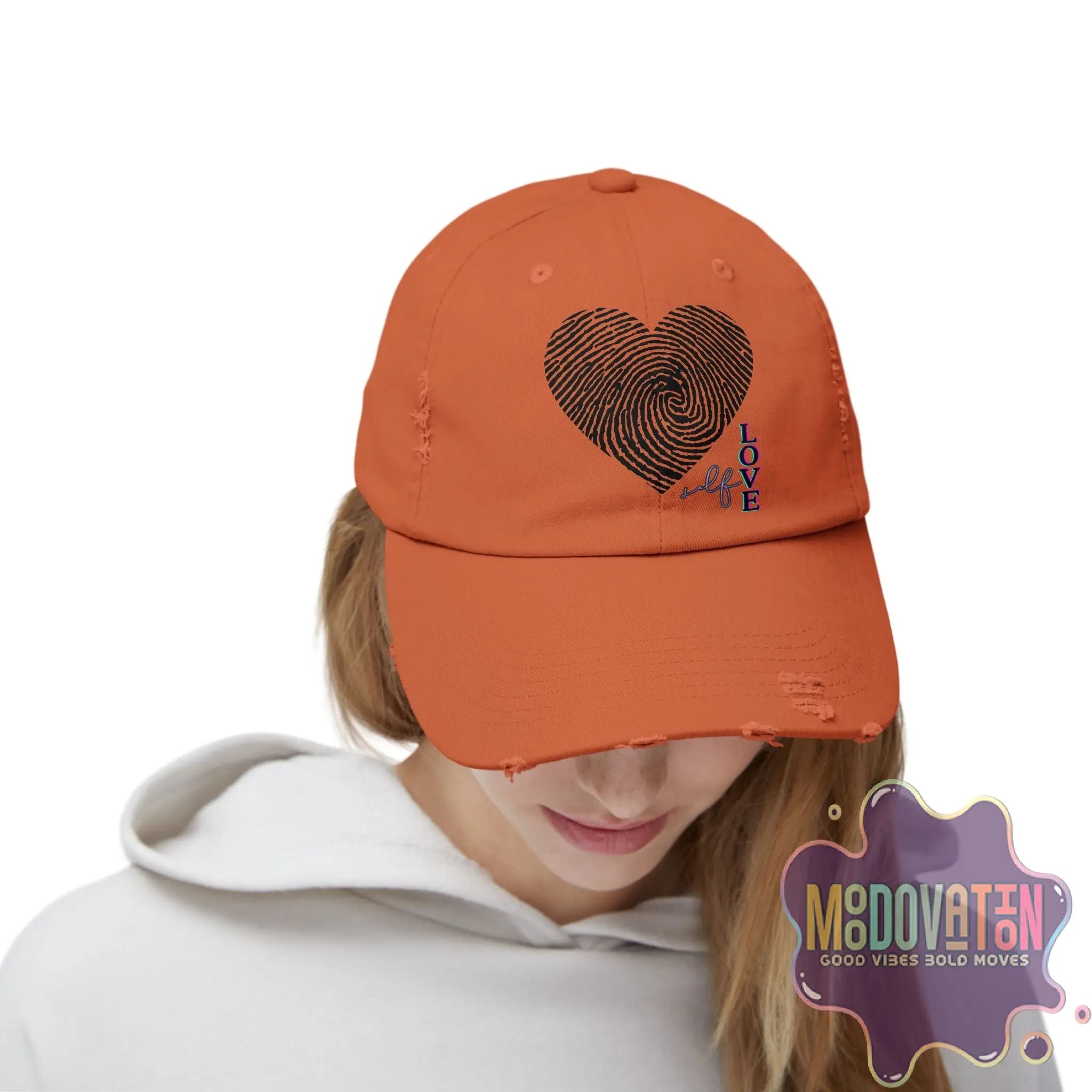 Self Love Fingerprint Heart – Unisex Distressed Vintage Hat - MOODOVATION