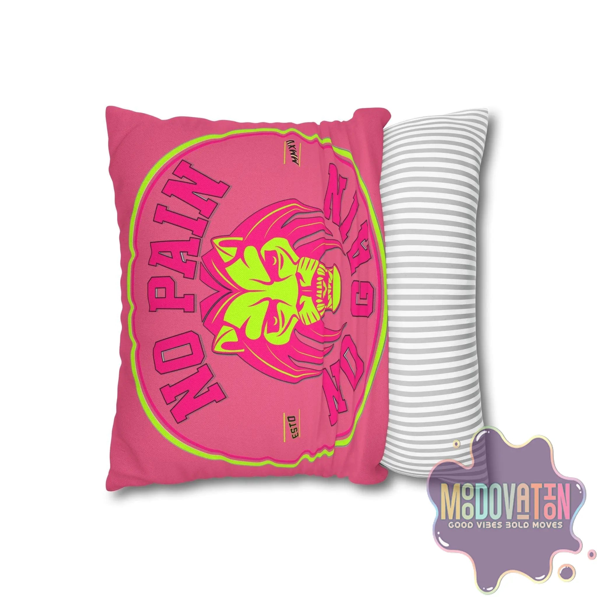 No Pain No Gain Spun Polyester Square Pillowcase - Watermelon Pink - MOODOVATION