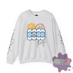 Good Things - Unisex Heavy Blend Crewneck Sweatshirt - Large Graphic Sleeve - MOODOVATION