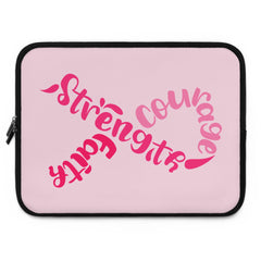 Breast Cancer Awareness Laptop Sleeve – Courage, Strength & Faith