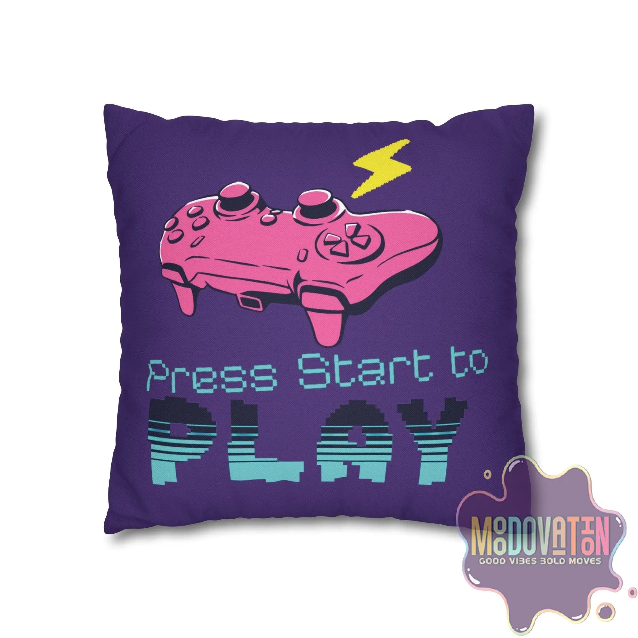 Game Over Spun Polyester Square Pillowcase - Deep Purple - MOODOVATION