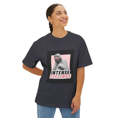 Intense Feelings – Unisex Oversized Boxy Tee - Black/Rose Print