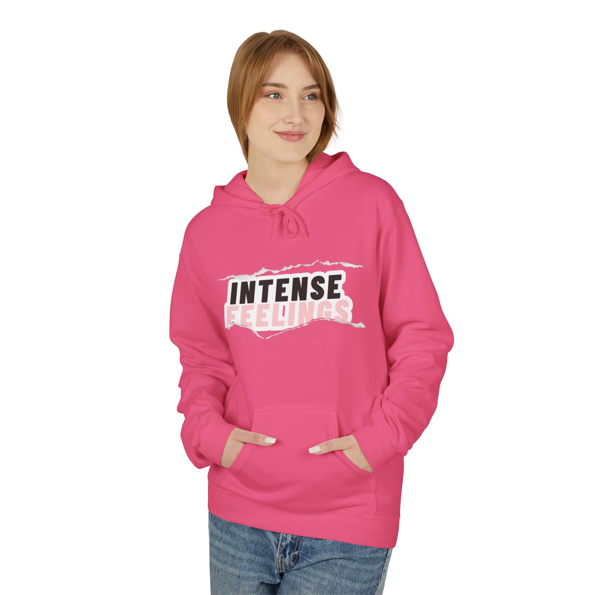 Intense Feelings Unisex Midweight Hoodie - Rose Pink Print