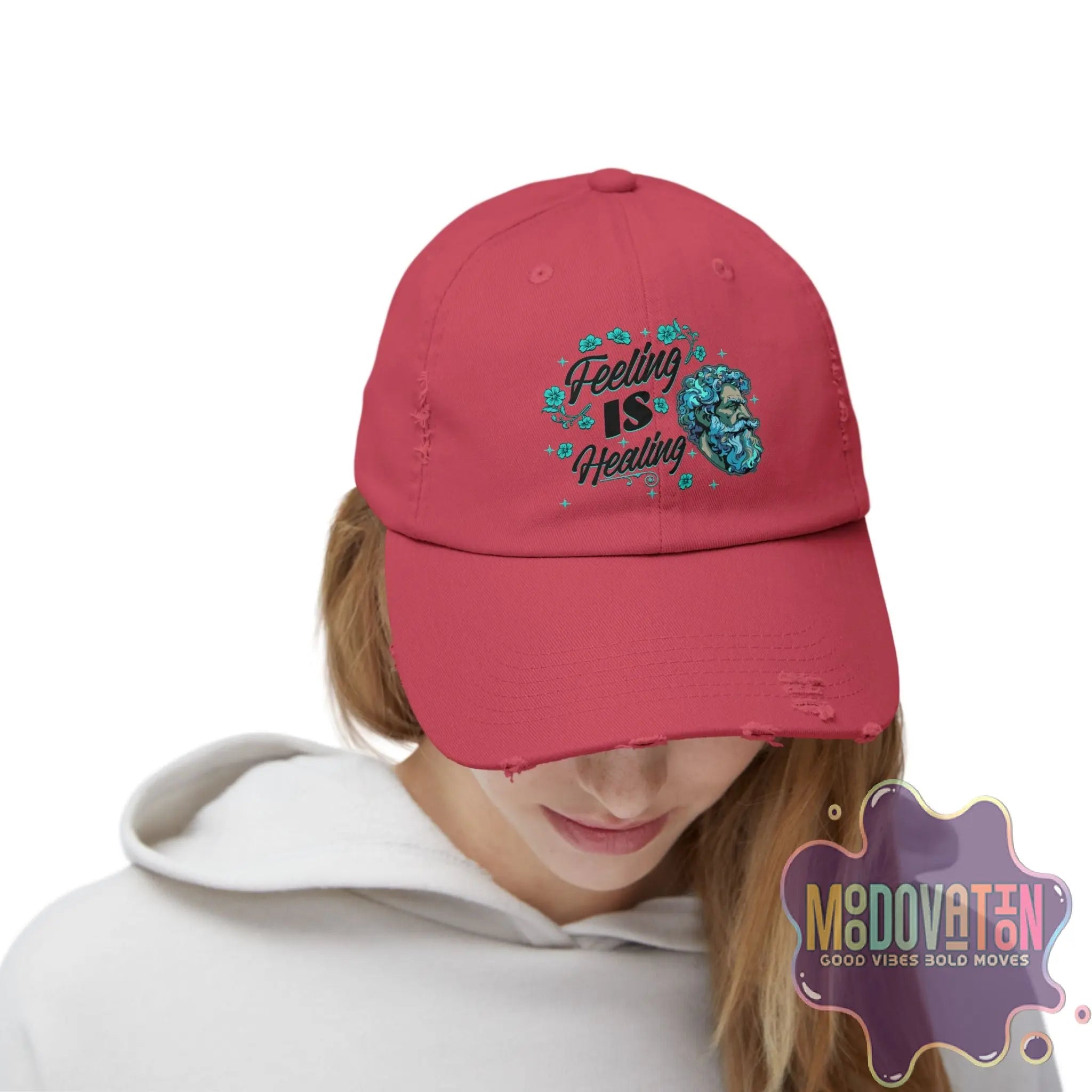 Stoic Feeling Is Healing – Unisex Distressed Vintage Hat - MOODOVATION