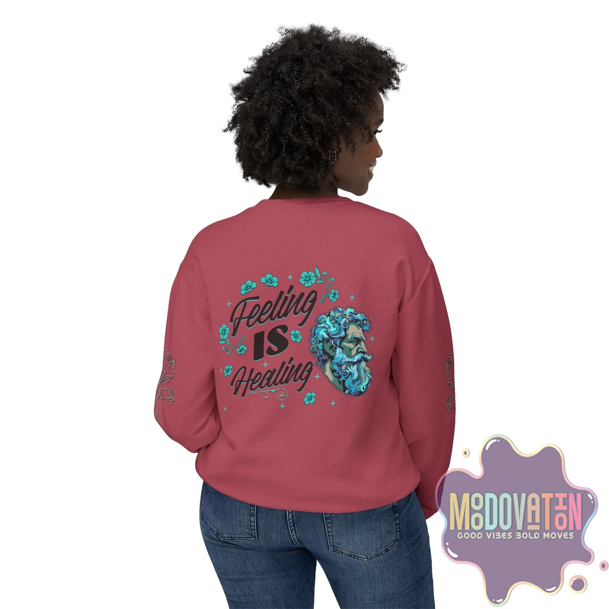 Feeling Is Healing Heart-print Unisex Lightweight Crewneck Sweater - Spring Edition Moodovation