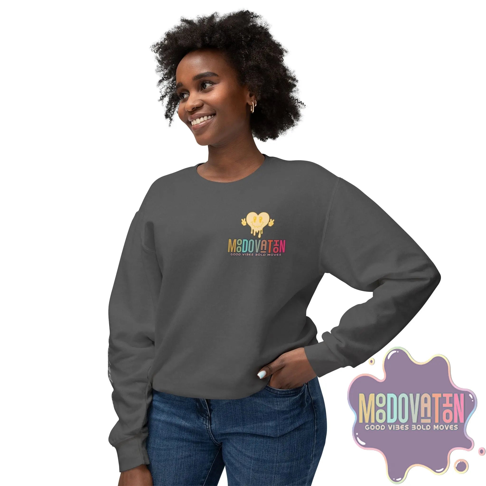 Good Vibes Bold Moves Personalized Unisex Lightweight Crewneck Sweatshirt - Brand Edition Moodovation