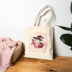 In October We Wear Pink Breast Cancer Awareness Tote Bag