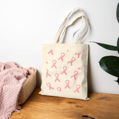 Breast Cancer Awareness Canvas Tote Bag – Courage, Strength & Faith Ribbon
