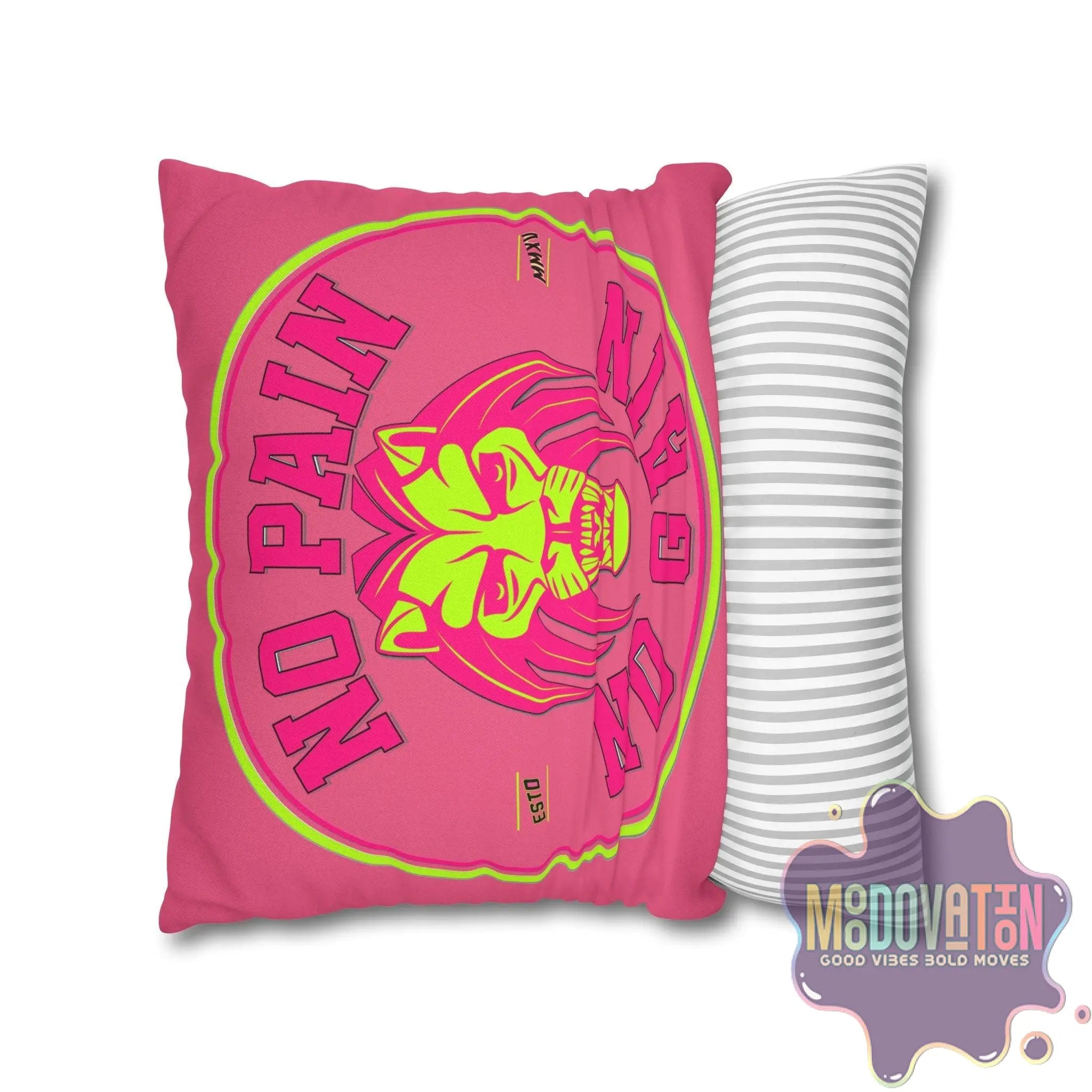 No Pain No Gain Spun Polyester Square Pillowcase - Watermelon Pink - MOODOVATION
