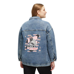 Intense Feelings - Women's Black/Pink Rose Print Denim Jacket