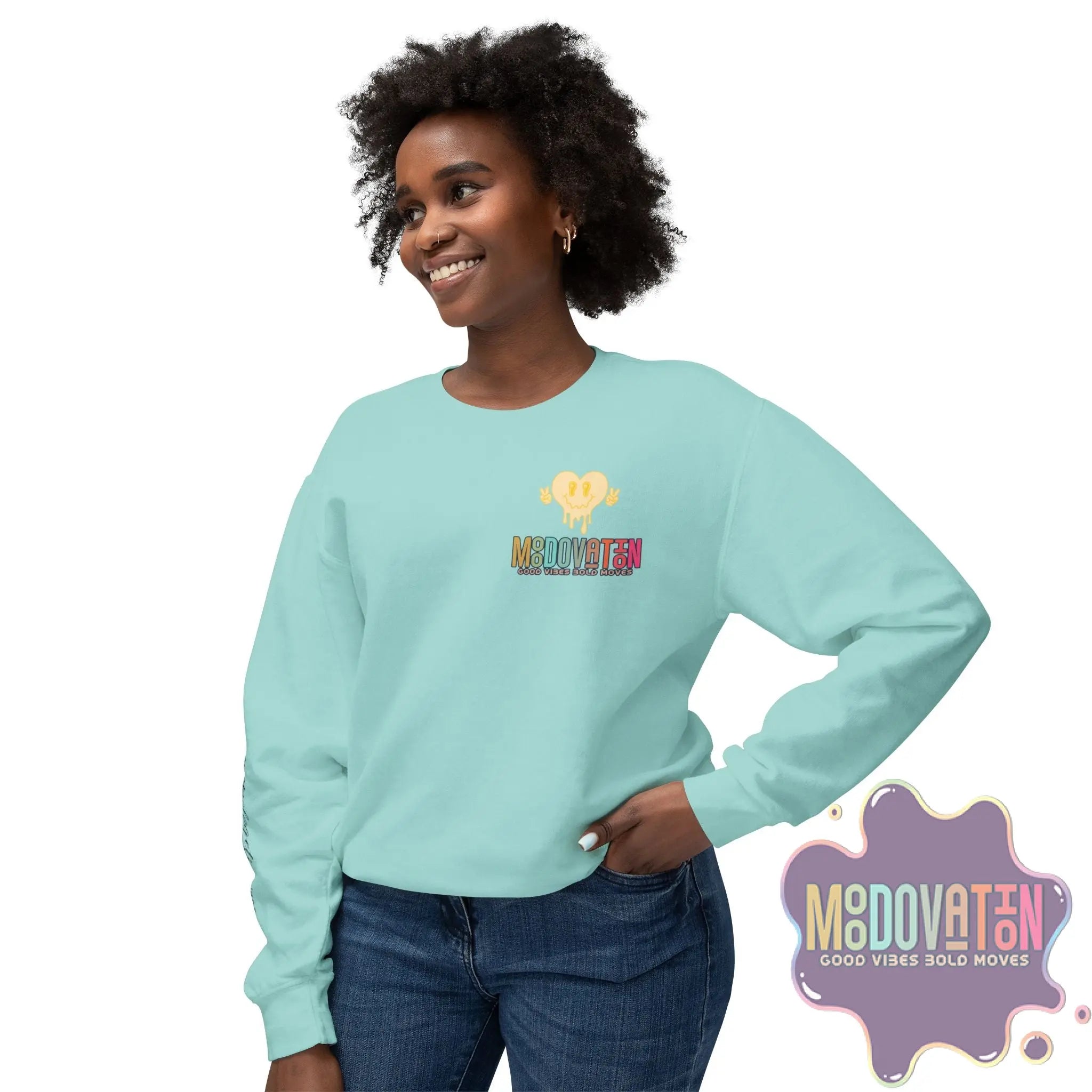 Good Vibes Bold Moves Personalized Unisex Lightweight Crewneck Sweatshirt - Brand Edition Moodovation