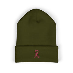 Breast Cancer Awareness Embroidered Beanie – Courage, Strength & Faith Ribbon