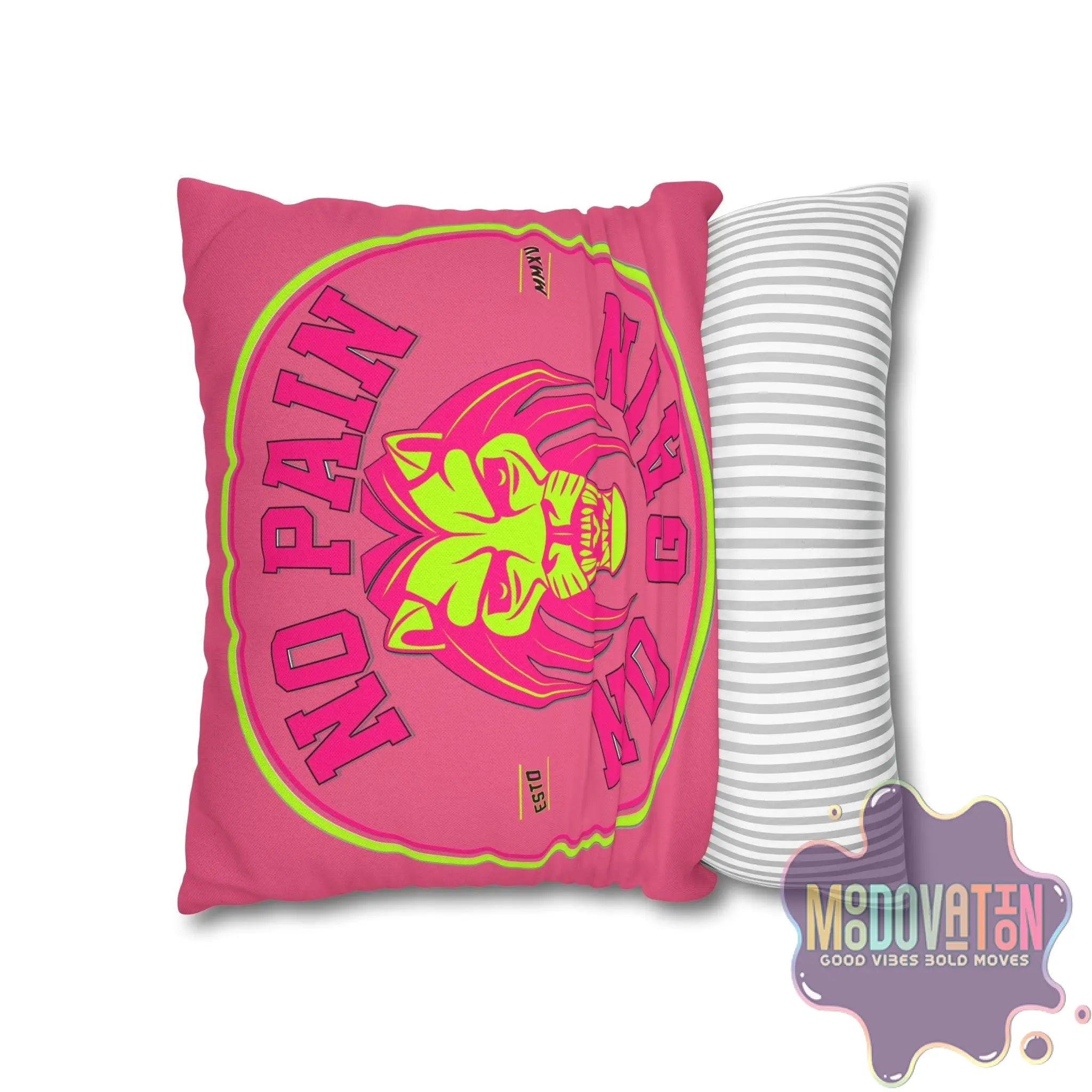 No Pain No Gain Spun Polyester Square Pillowcase - Watermelon Pink - MOODOVATION
