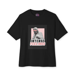Intense Feelings – Unisex Oversized Boxy Tee - Black/Rose Print