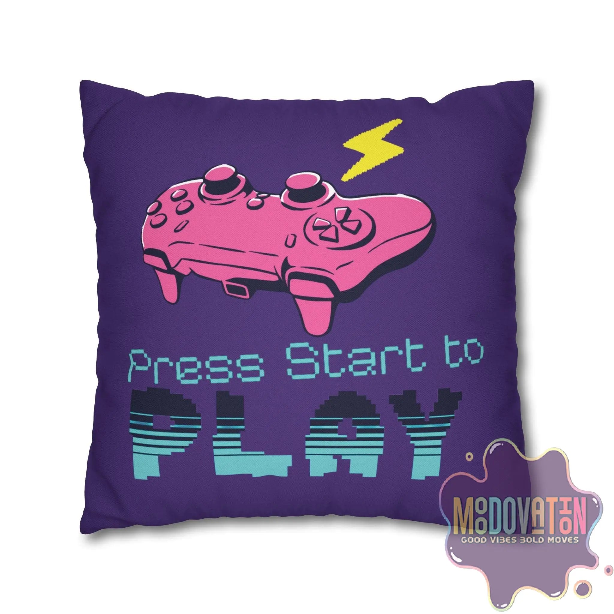 Game Over Spun Polyester Square Pillowcase - Deep Purple - MOODOVATION