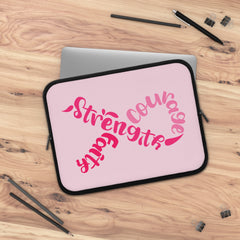 Breast Cancer Awareness Laptop Sleeve – Courage, Strength & Faith