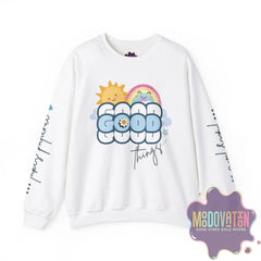 Good Things - Unisex Heavy Blend Crewneck Sweatshirt - Large Graphic Sleeve - MOODOVATION