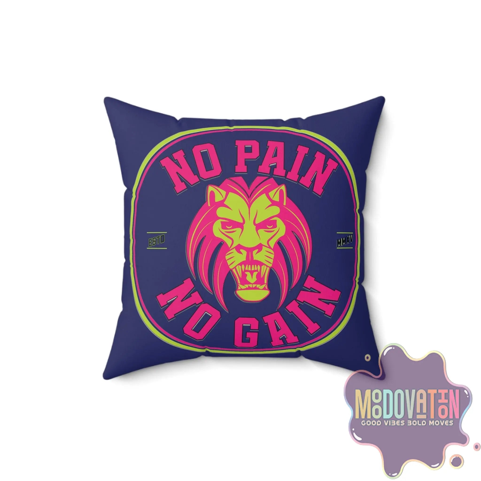 No Pain No Gain Spun Polyester Square Pillow - Navy Blue - MOODOVATION