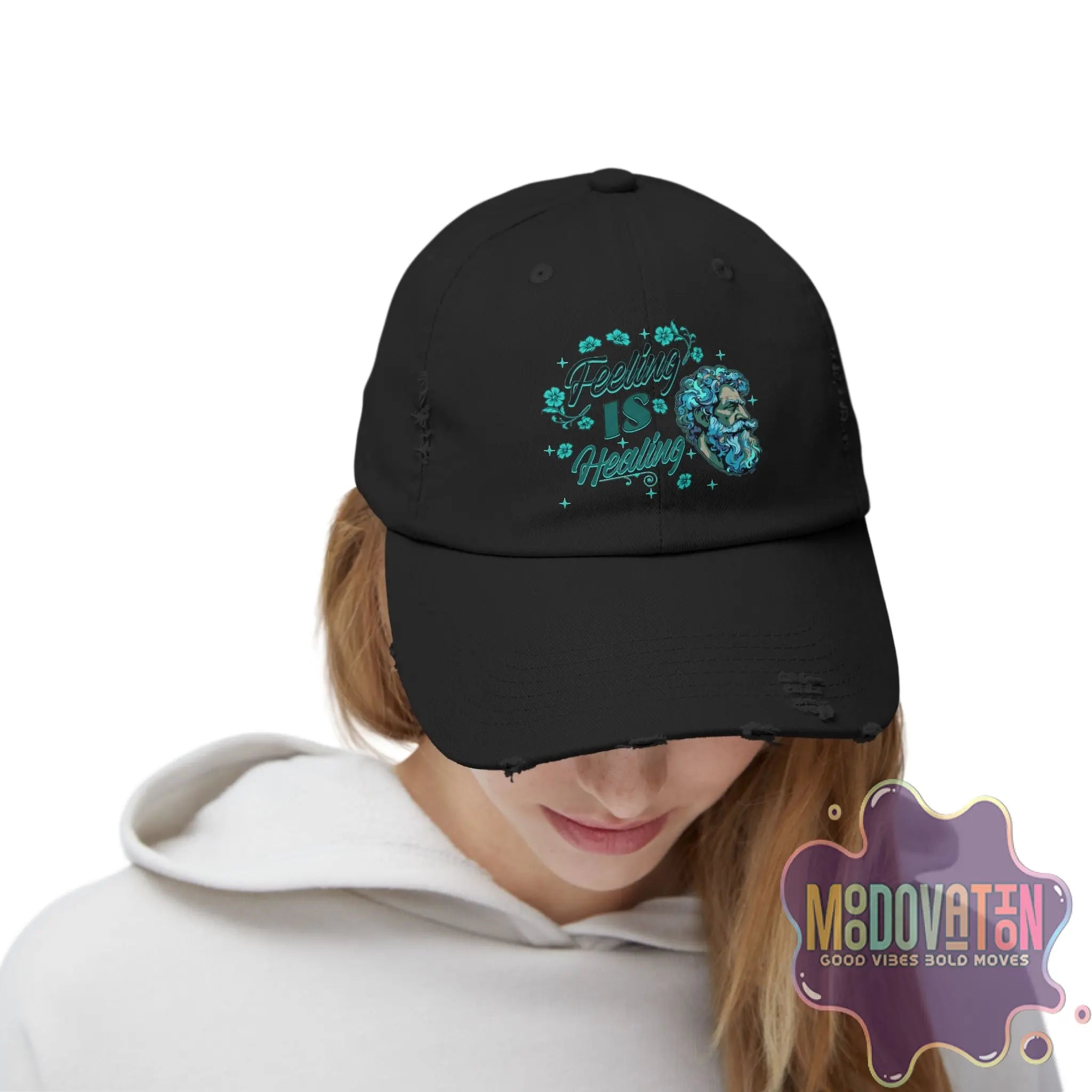 Stoic Feeling Is Healing – Unisex Distressed Vintage Hat - MOODOVATION