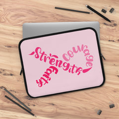 Breast Cancer Awareness Laptop Sleeve – Courage, Strength & Faith