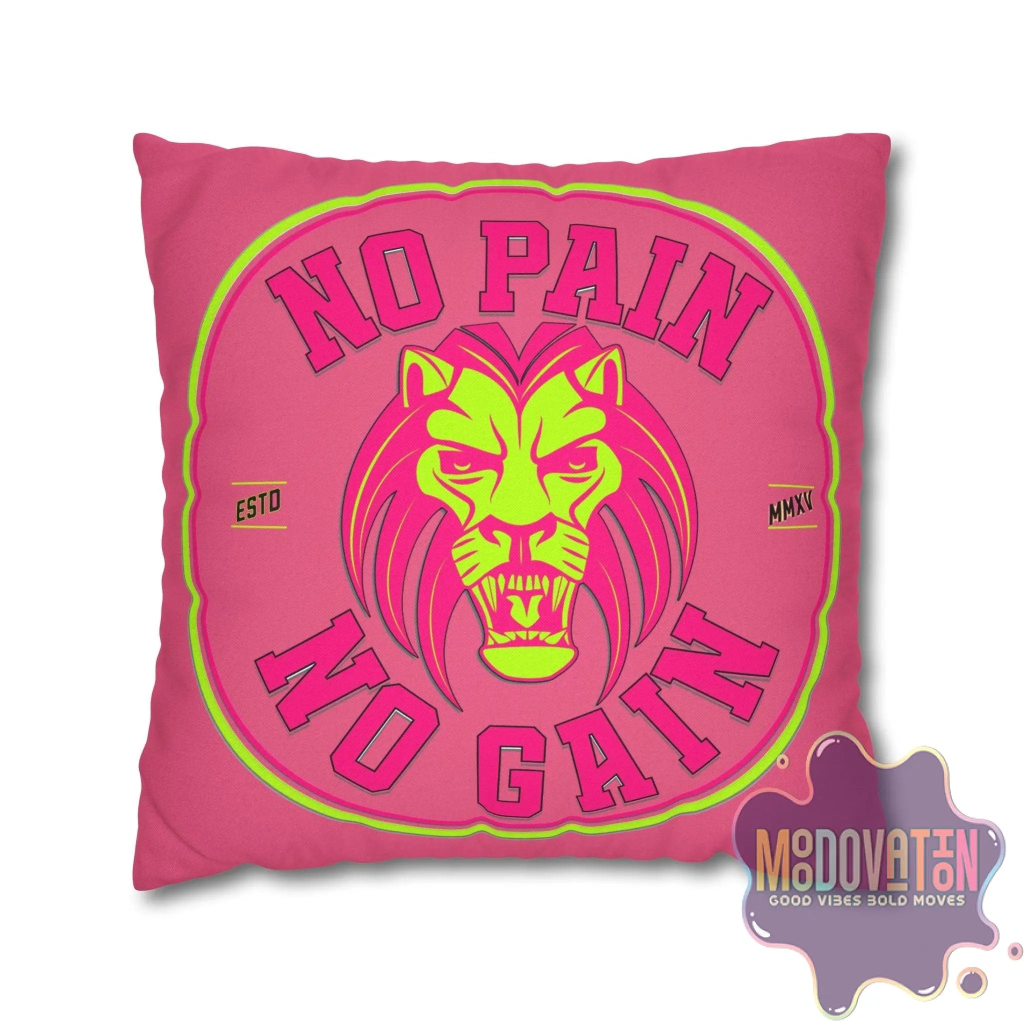 No Pain No Gain Spun Polyester Square Pillowcase - Watermelon Pink - MOODOVATION
