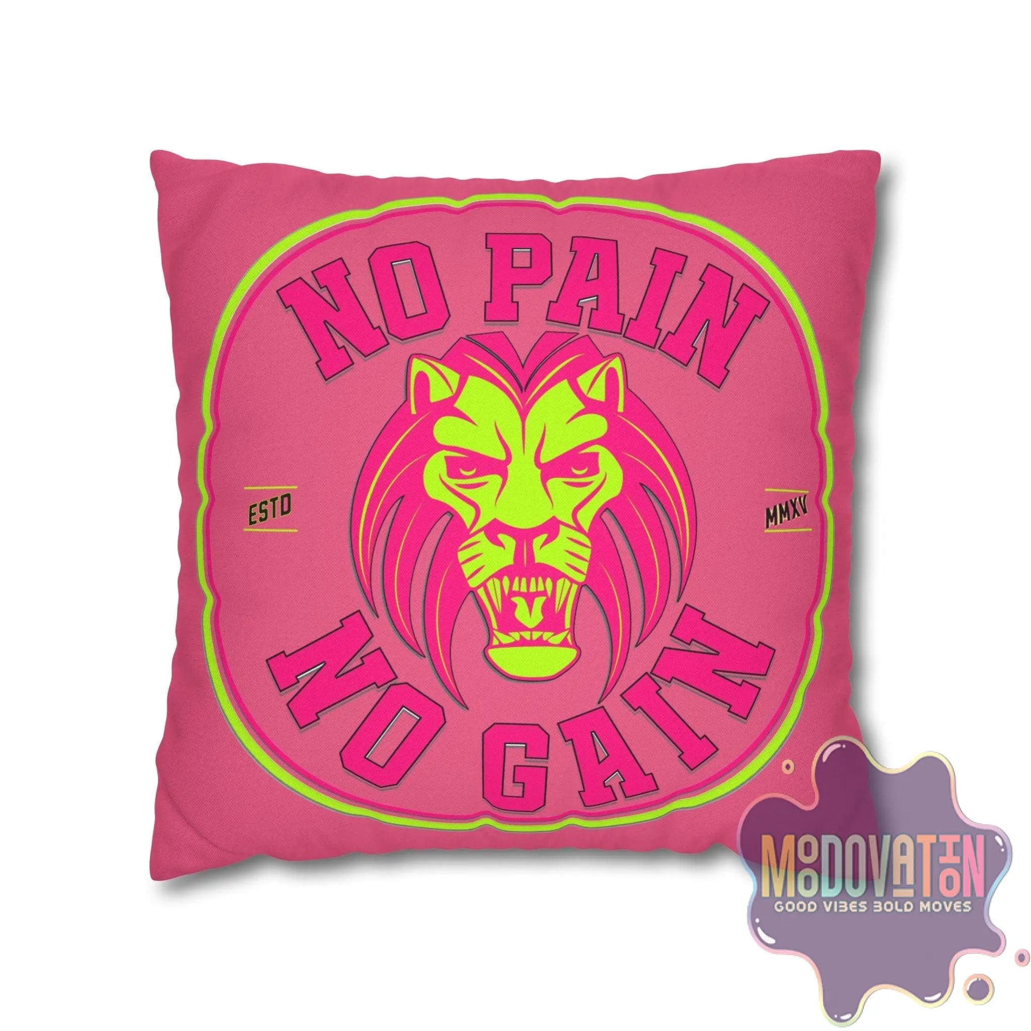 No Pain No Gain Spun Polyester Square Pillowcase - Watermelon Pink - MOODOVATION