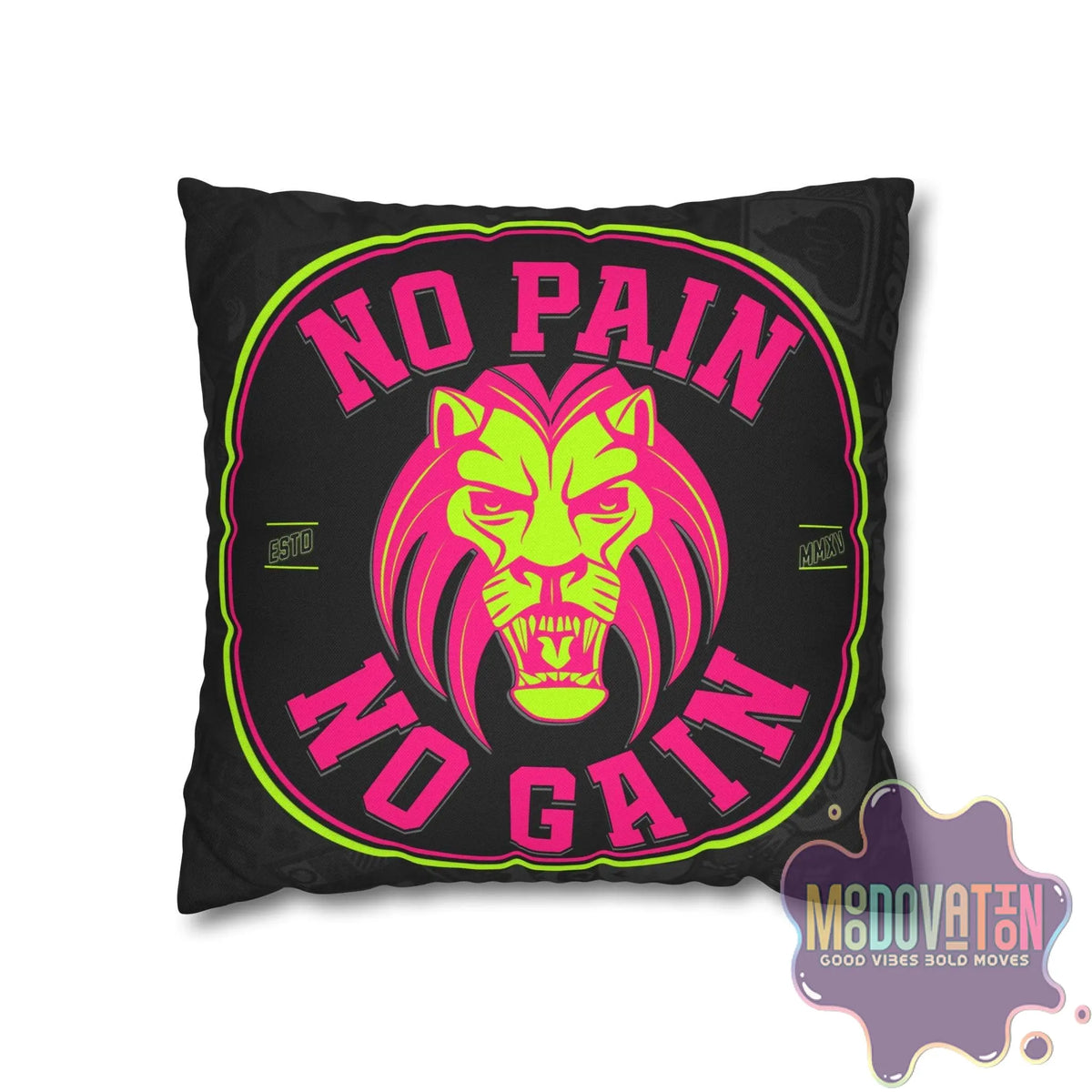 No Pain No Gain Spun Polyester Square Pillowcase - Black - MOODOVATION