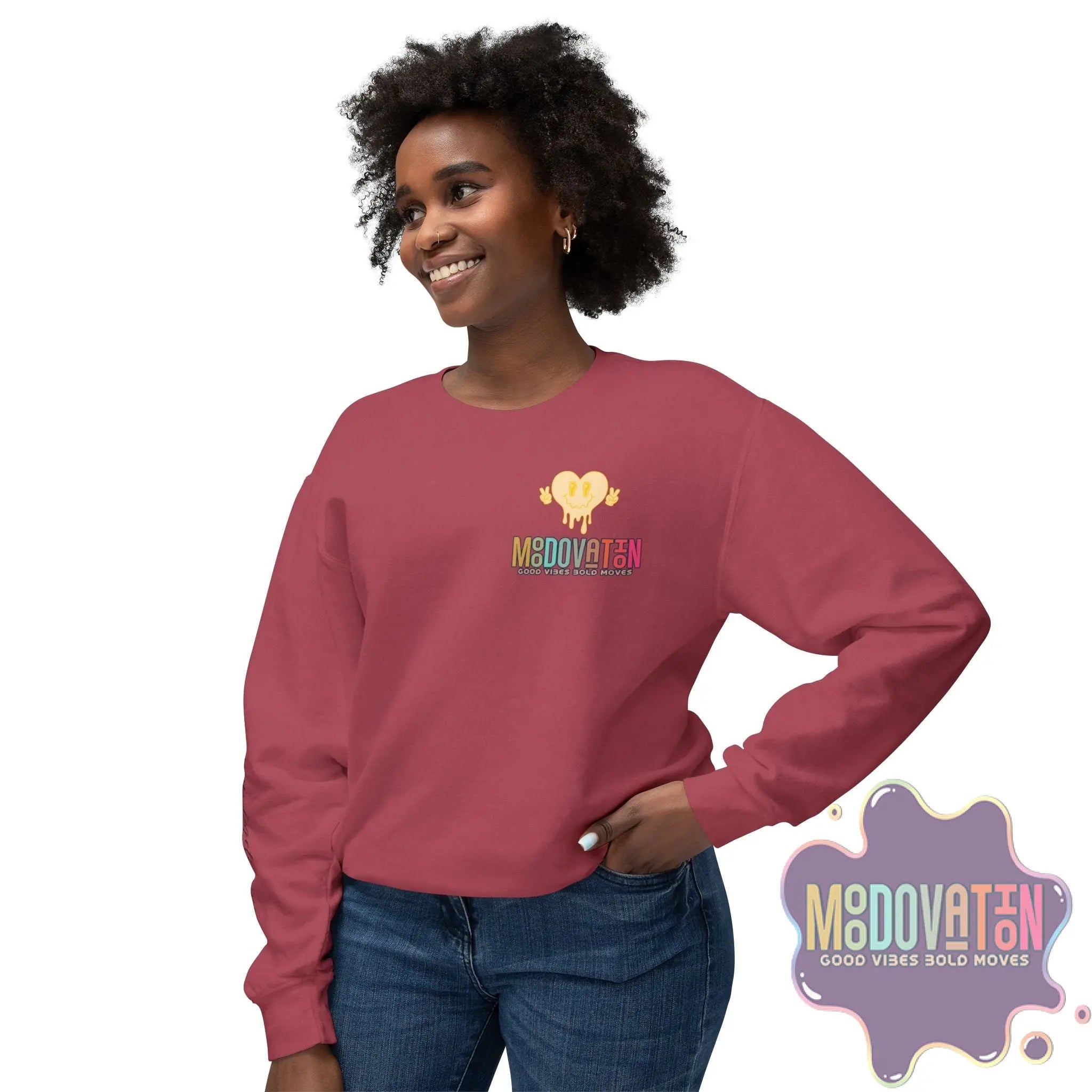Good Vibes Bold Moves Personalized Unisex Lightweight Crewneck Sweatshirt - Brand Edition Moodovation