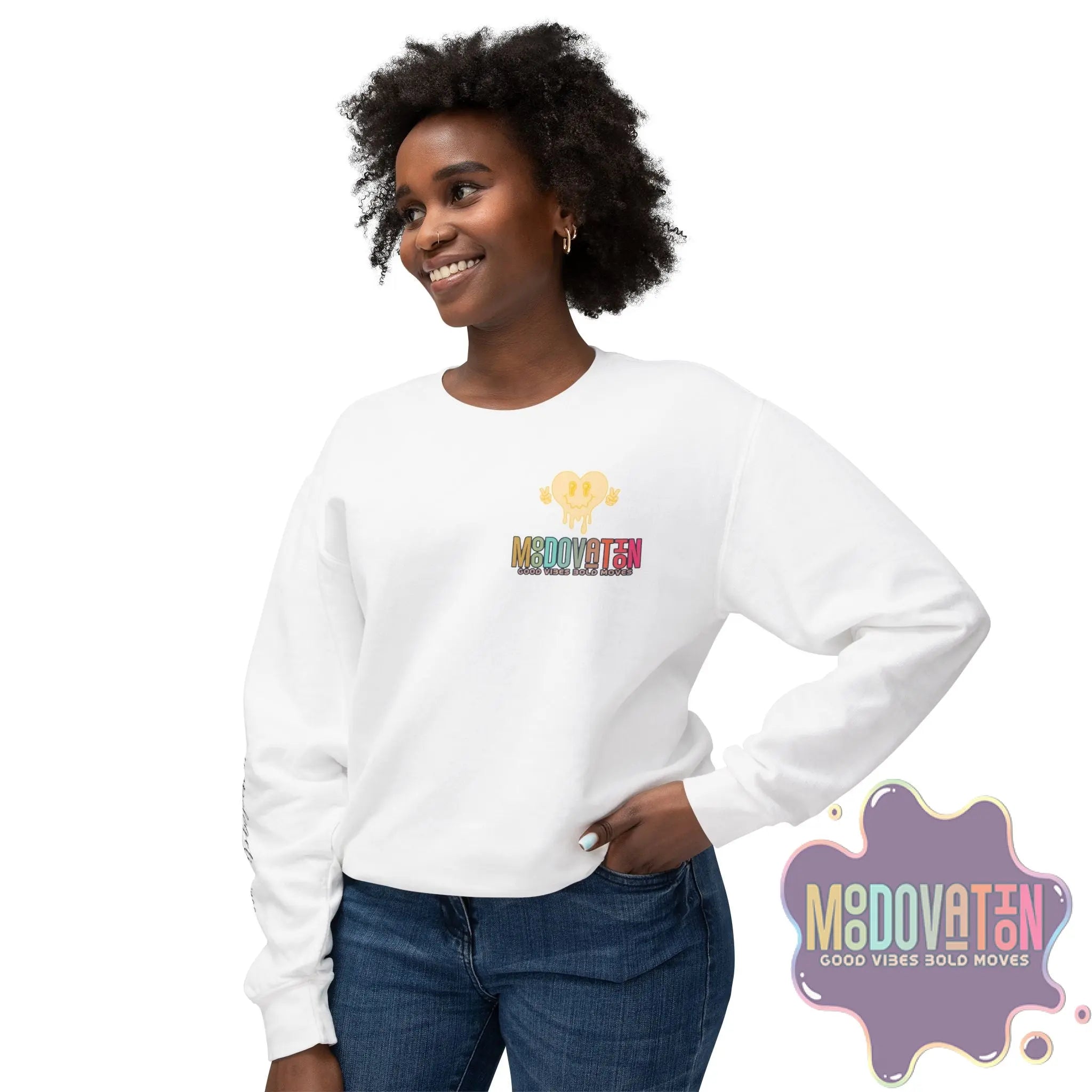 Good Vibes Bold Moves Personalized Unisex Lightweight Crewneck Sweatshirt - Brand Edition Moodovation