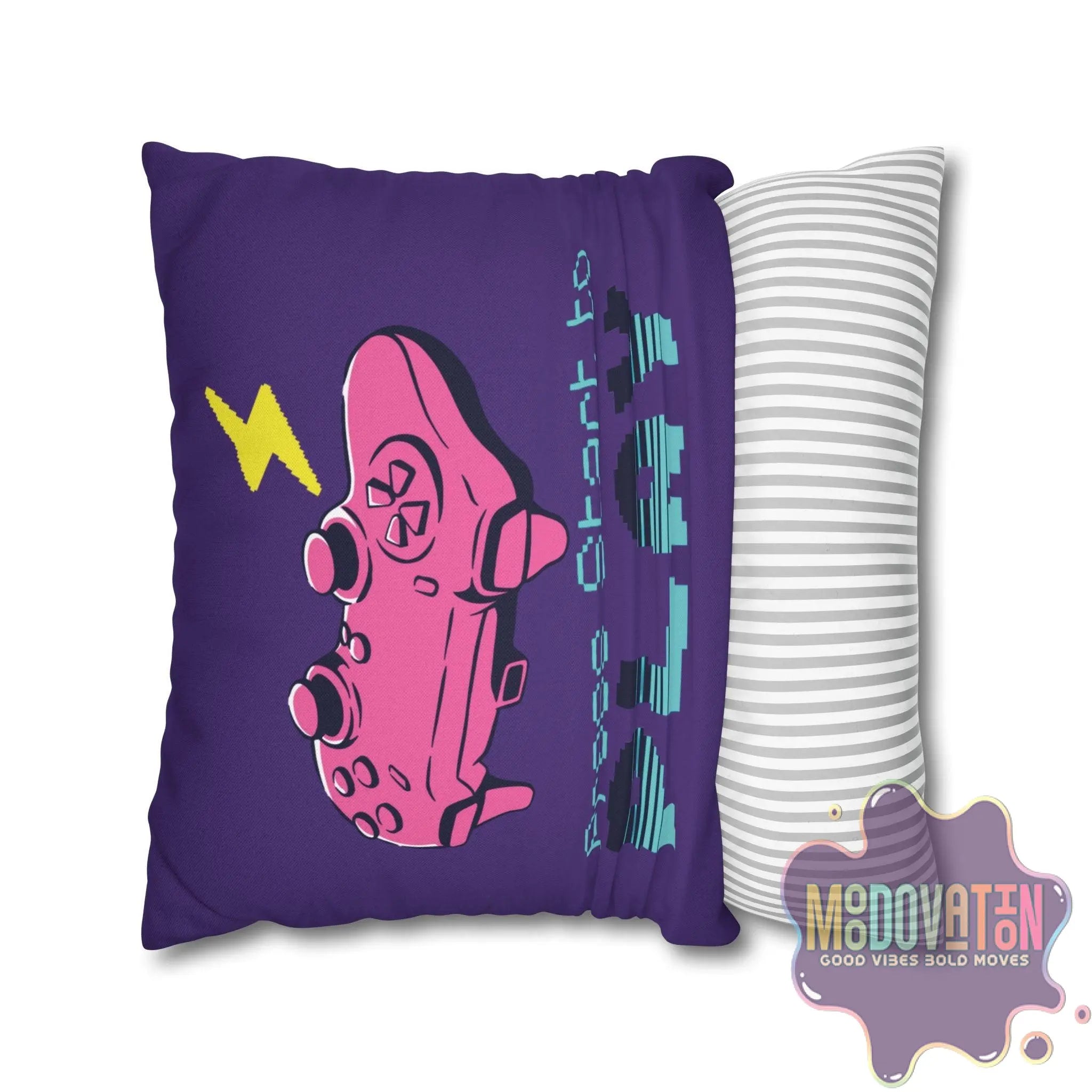 Game Over Spun Polyester Square Pillowcase - Deep Purple - MOODOVATION