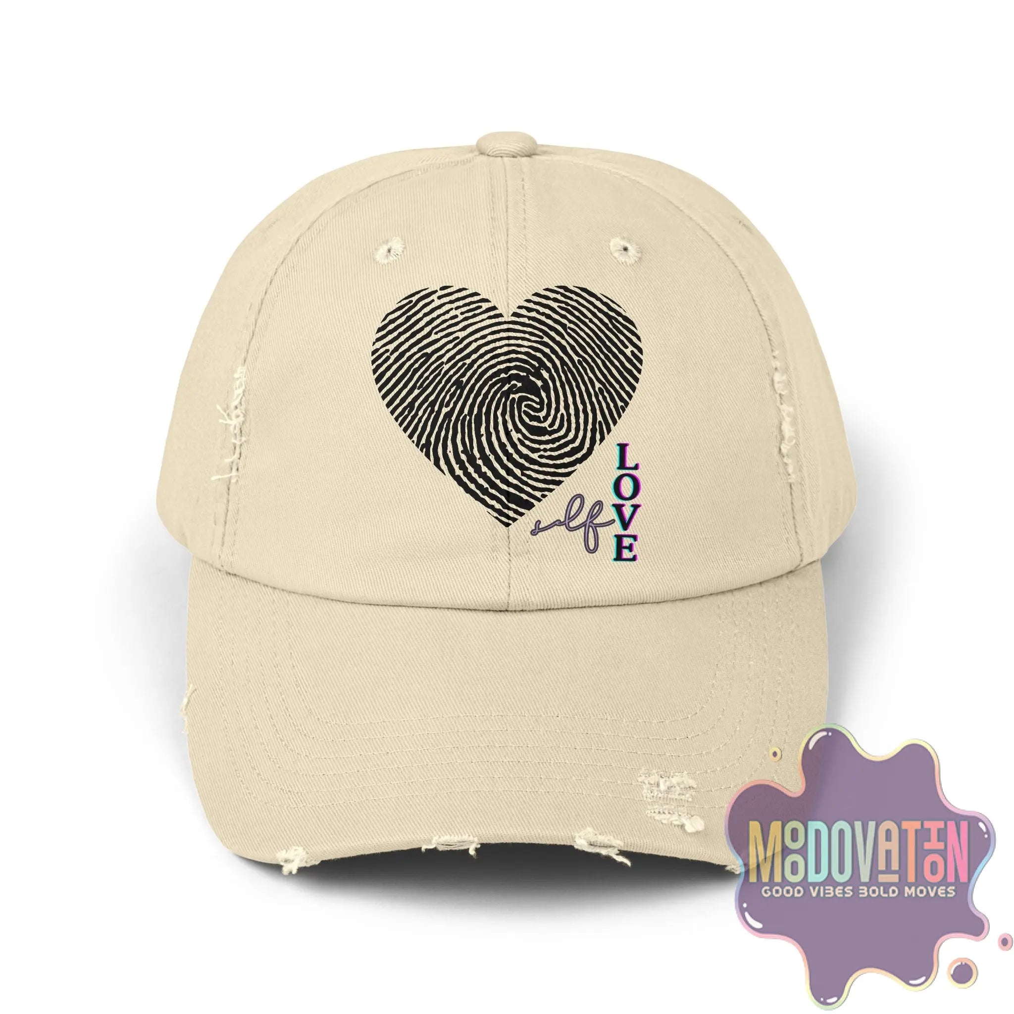 Self Love Fingerprint Heart – Unisex Distressed Vintage Hat - MOODOVATION